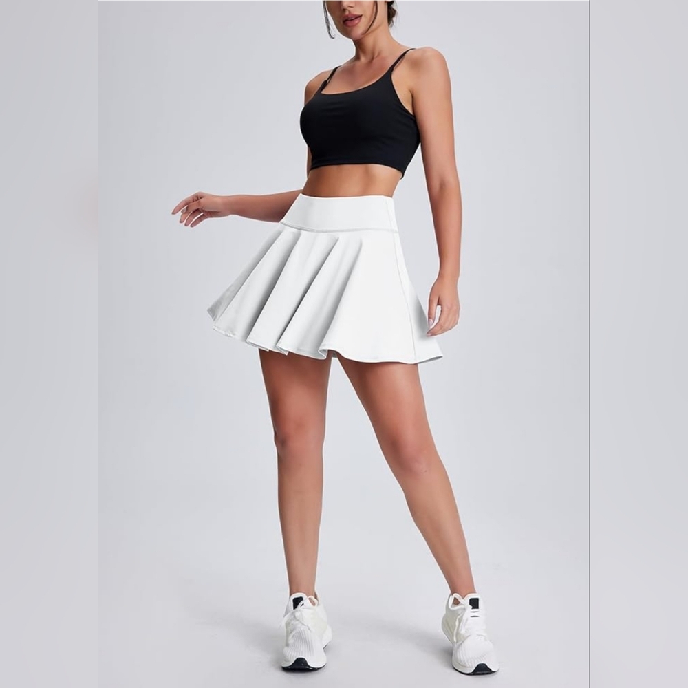 EMLOVM Women's Tennis Skirts High Waisted Pleated With Built In Shorts Lg
